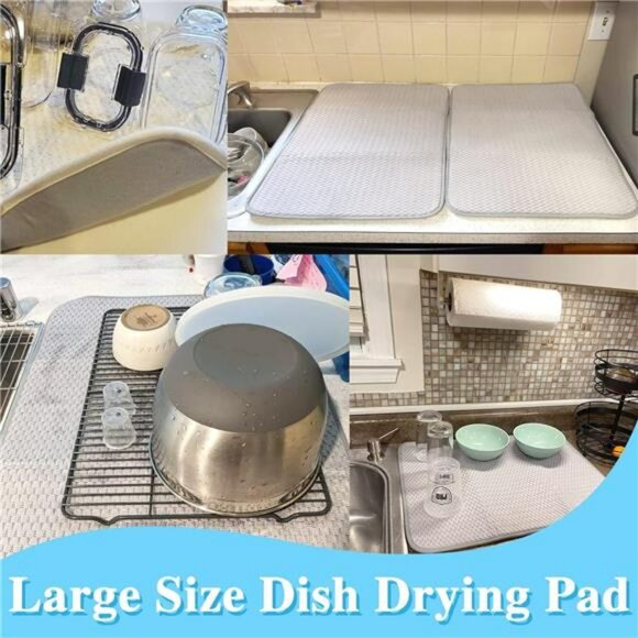 Large microfiber dish drying mat absorbent kitchen counter sink drainer pad - Picture 6 of 8